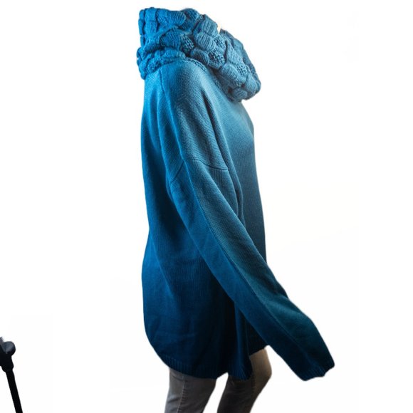 Twiggy London Womens Size 2X Knit Sweater Teal Cowl Neck Oversize Pullover Soft - Picture 4 of 9